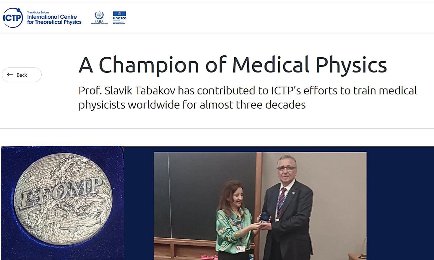 Slavik Tabakov European EFOMP medal